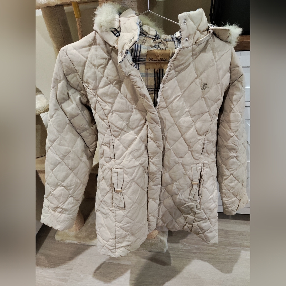Burberry Style Cream Quilted Puffer Jacket